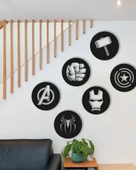 Avengers Metal Wall Art Set of 6 - Geometric Nursery Wall Decor - 3D Metal Superhero Wall Hanging