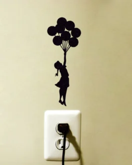 Wooden Flying Balloon Girl Wall Stickers