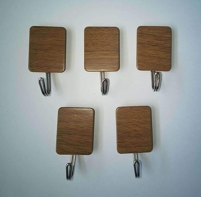 Plastic Brown Wooden Hook Set Wall Adhesive Hook Set, (Number Of Hooks: 5) - Image 8