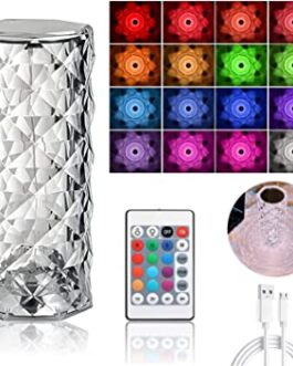 16 colors Diamond Rose Crystal Acrylic USB Rechargeable Bedside Table Lamp