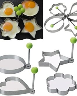 Pack of 4 New Mould Style Fried Egg Pancake Shaper Omelette Mold Kitchen Accessories | Egg Shaper Kitchen Tools Star, Heart, Round, Flower Shaped Stainless Steel With Box Packing
