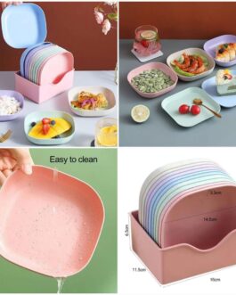 Plate set pack of 10 | Plastic Spit Bone Dish Plates Plates Set With Holder (Random Colours)